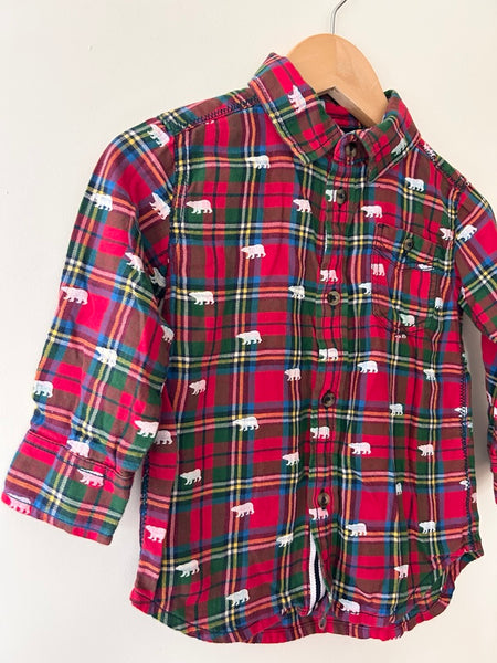 Hatley Plaid with Bears Long Sleeve Button Up Shirt • 3-4 years *
