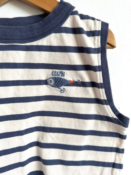 Souris Mini Striped Blue and White Cotton Tank Top • 4 years