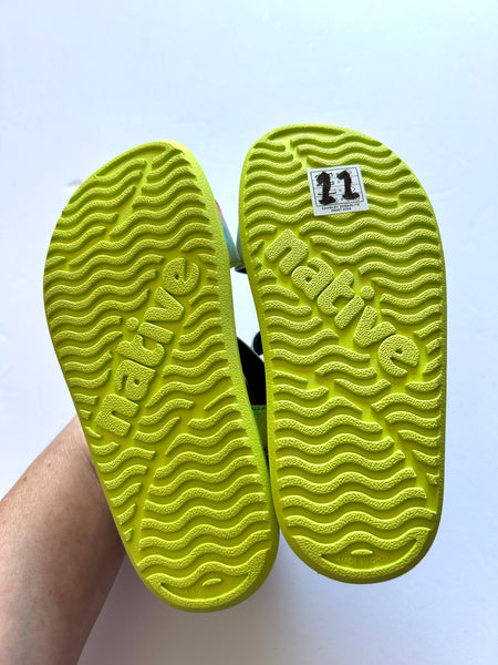 NEW Native Charly Neon Yellow and Rainbow Sandals • 11c