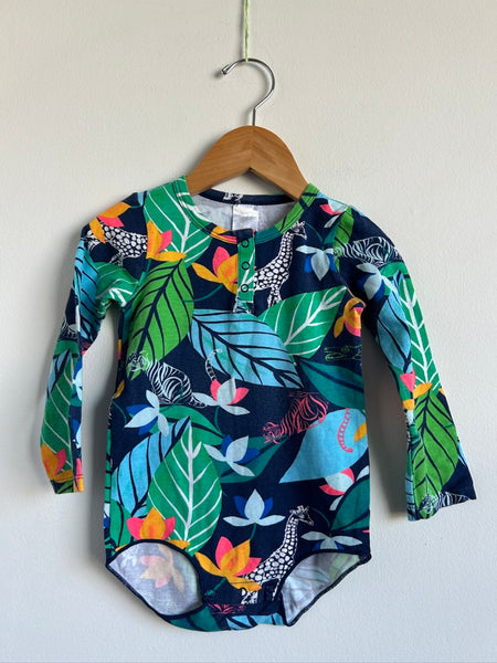 Bonds Navy Multi Coloured Animals and Plants Onesie • 18-24 months