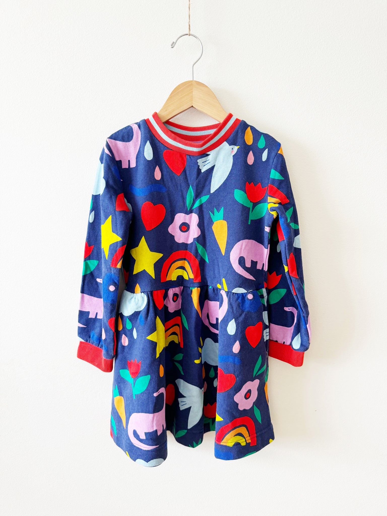 NEW Mini Boden Navy Printed Long Sleeve Sweater Dress • 5-6 years