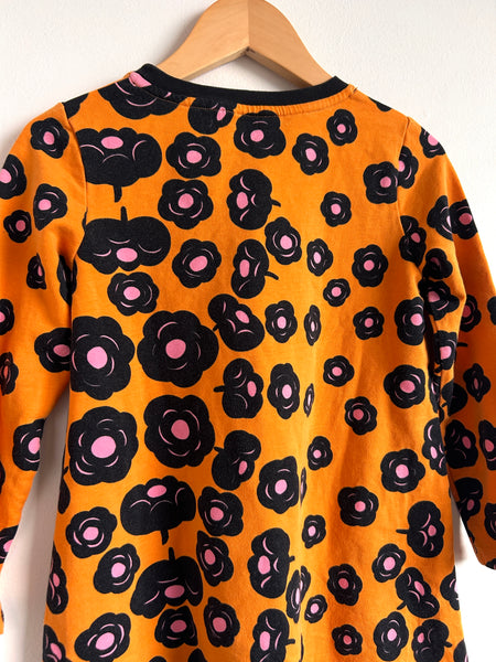 Marimekko Orange Floral Long Sleeve Dress • 6-7 years (122cm-128cm)