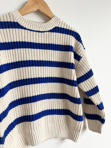 Zara Blue and Cream Striped Knit Chunky Sweater • 6-7 years