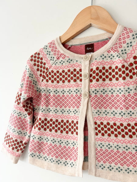 Tea Collection White and Red Patterned Cardigan • 2-3 years *
