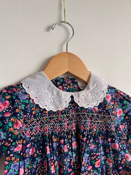 Vintage Caboodles Smocked Blue Floral Collared Dress • 12-18 months (80cm)