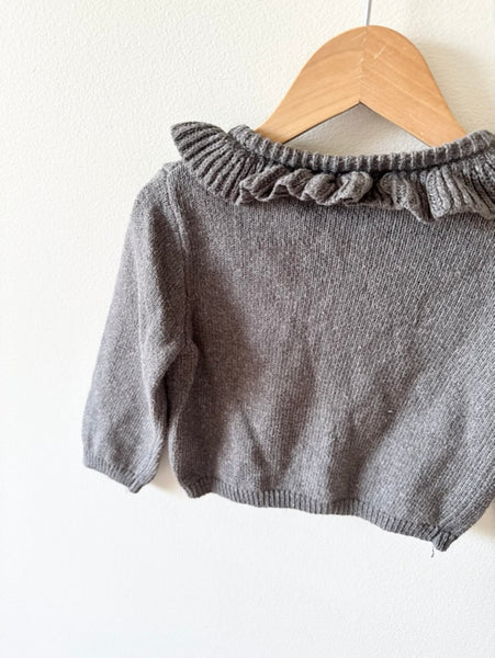 Quincy Mae Grey Ruffle Cardigan • 12-18 months