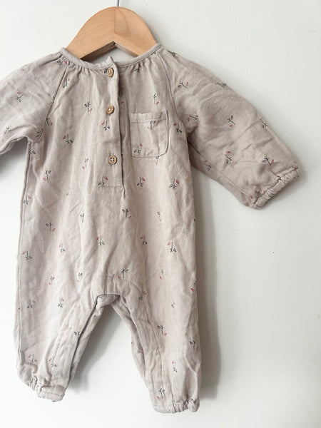 Zara Cotton Brown Long Sleeve Romper • 0-3 months *
