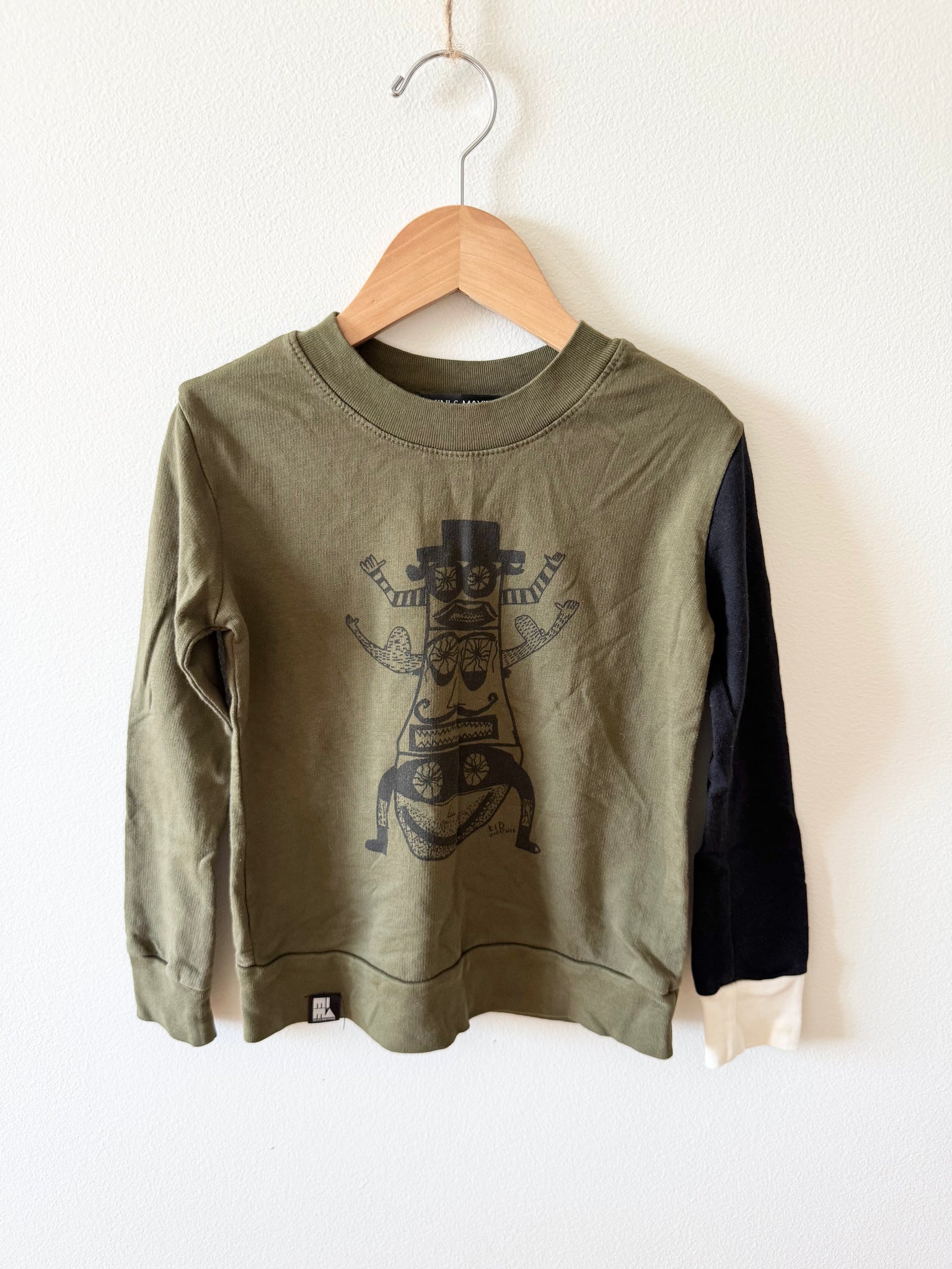 Mini and Maximum Green Long Sleeve Top With Grey Sleeve • 2-4 years