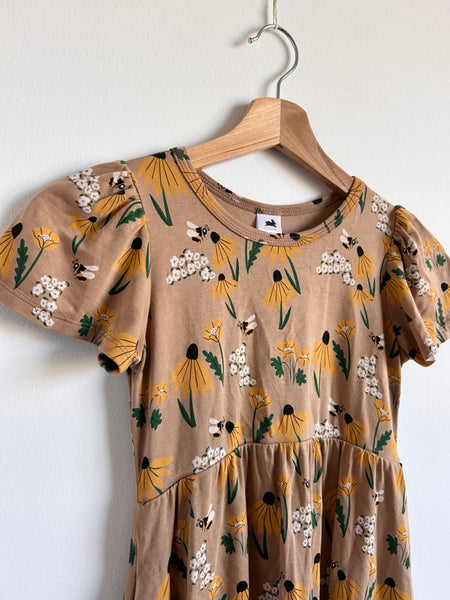 Little and Lively Brown Flower + Bee Dress • 7-8 years
