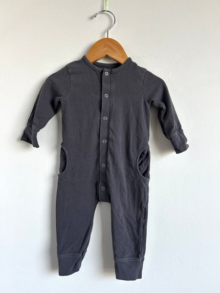 Pehr Dark Grey Button Romper • 3-6 months