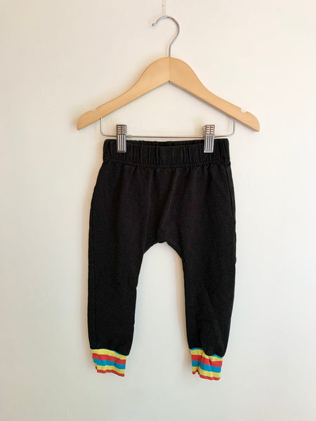 Whistle and Flute Black Joggers with Rainbow Cuffs • 1-2 years