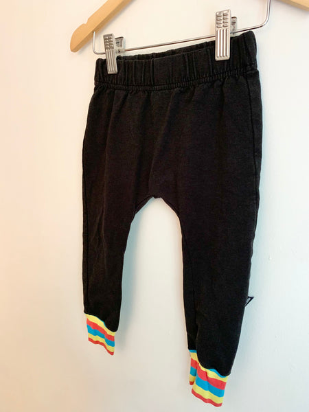 Whistle and Flute Black Joggers with Rainbow Cuffs • 1-2 years