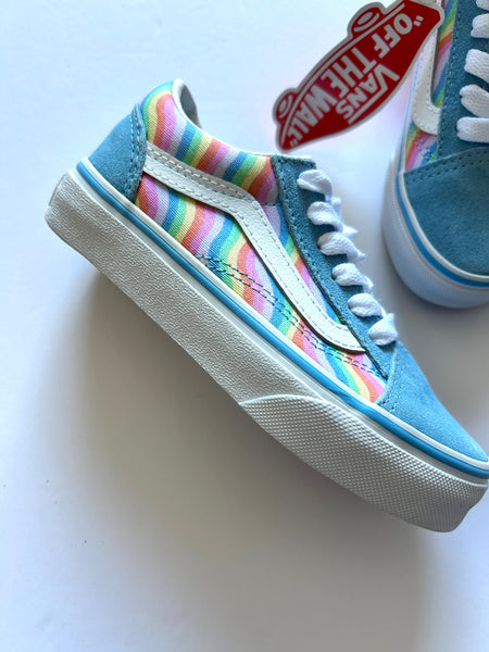NEW Vans Blue and Rainbow Tie Up Shoes • 11c