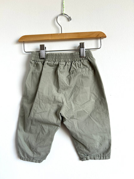 Zara Green Cotton Elastic Waist Pants • 6-12 months