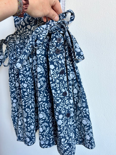 Vintage Esprit Blue Pinafore Style Floral Dress with Ties • 2-3 years