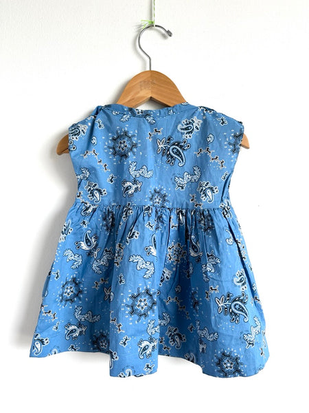 Jacadi Blue Bandana Print Short Sleeve Dress • 6-12 months