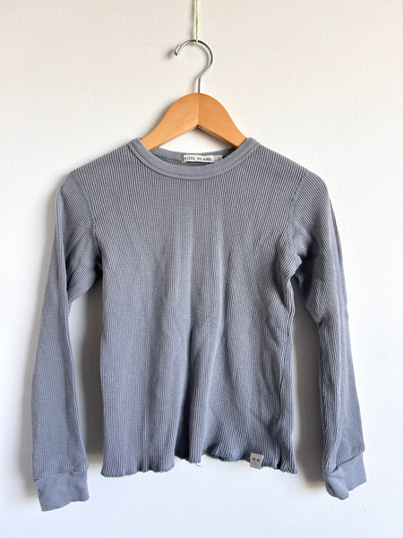 Petits Vilains Waffle Long Sleeve Grey/Blue Top • 6-7 years