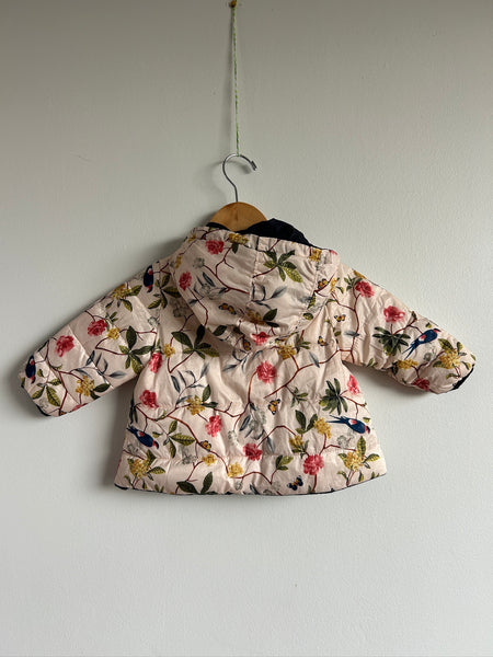 Zara Reversible Navy and Light Pink Floral Puffy Jacket • 6-12 months