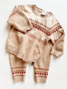 Deux Par Deux Knit Moose Fair Isle 2pc Set • 1-2 years