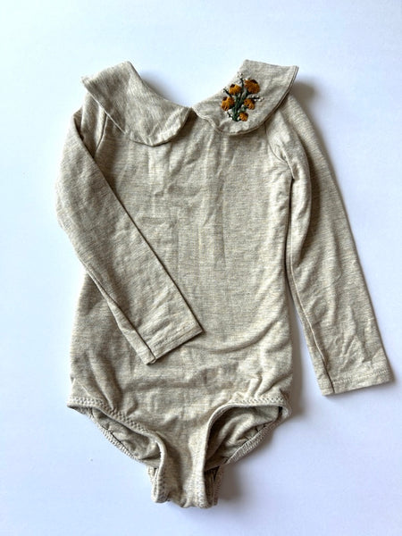 Ryder and Rowan Oatmeal Floral Embroidered Onesie • 1-2 years