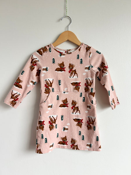 H&M Pink Winter Reindeer Dress • 3-4 years