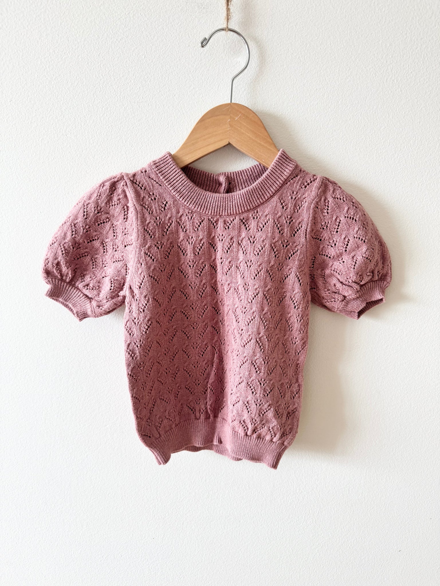 Jamie Kay Pink Eyelet Sweater with Puff Sleeves • 1-2 years