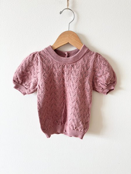 Jamie Kay Pink Eyelet Sweater with Puff Sleeves • 1-2 years
