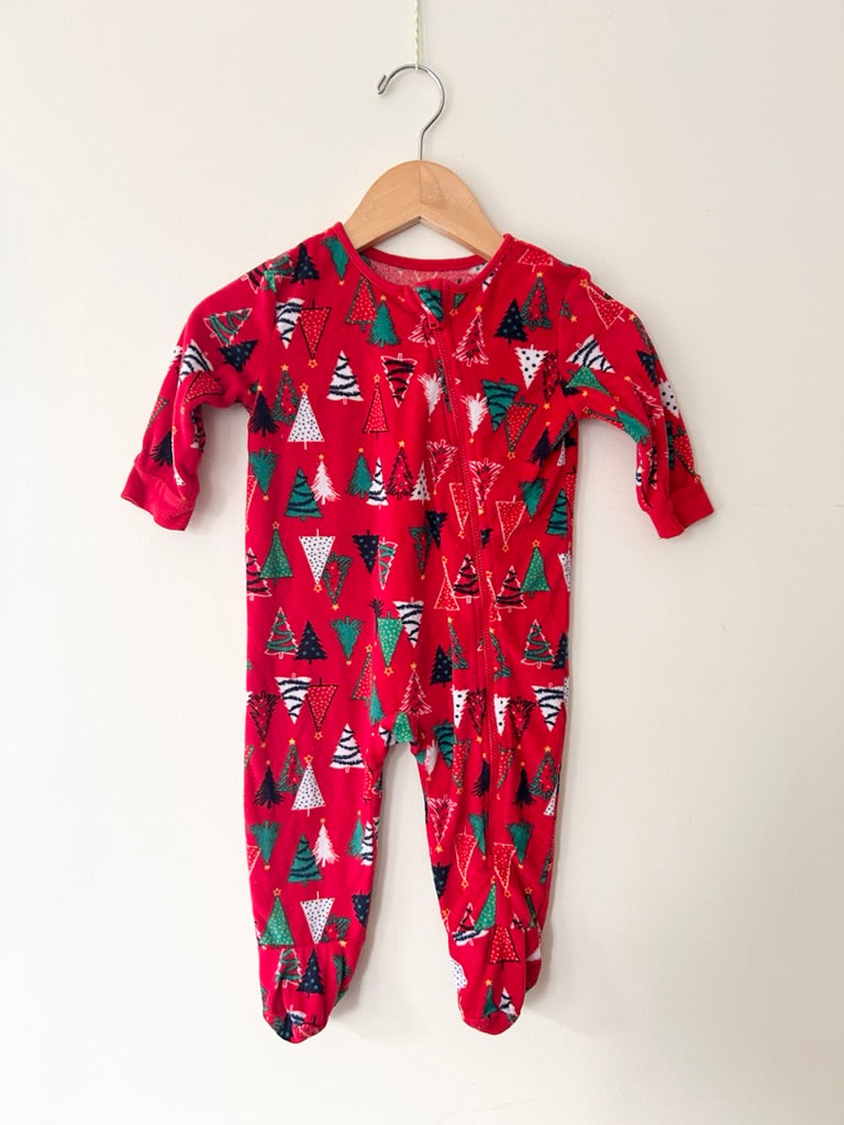 Dunnes Red Fleece Tree Romper • 6-12 months *