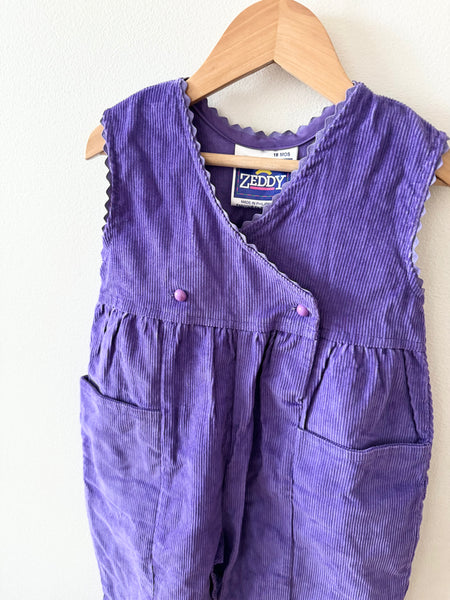 NEW Vintage Zeddy Purple Corduroy Romper • 18-24 months