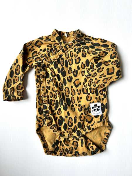 Mini Rodini Leopard Kimono Bodysuit • 2-4 months
