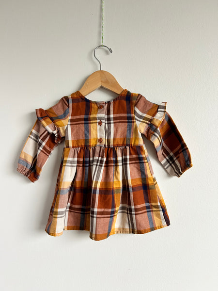 Children's Place Brown Plaid Dress with Ruffles • 6-12 months