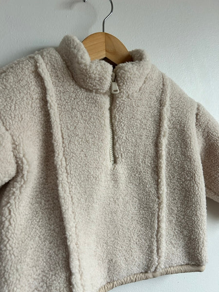 Zara White Fuzzy Fleece Lined Sherpa 1/4 Zip • 1-2 years