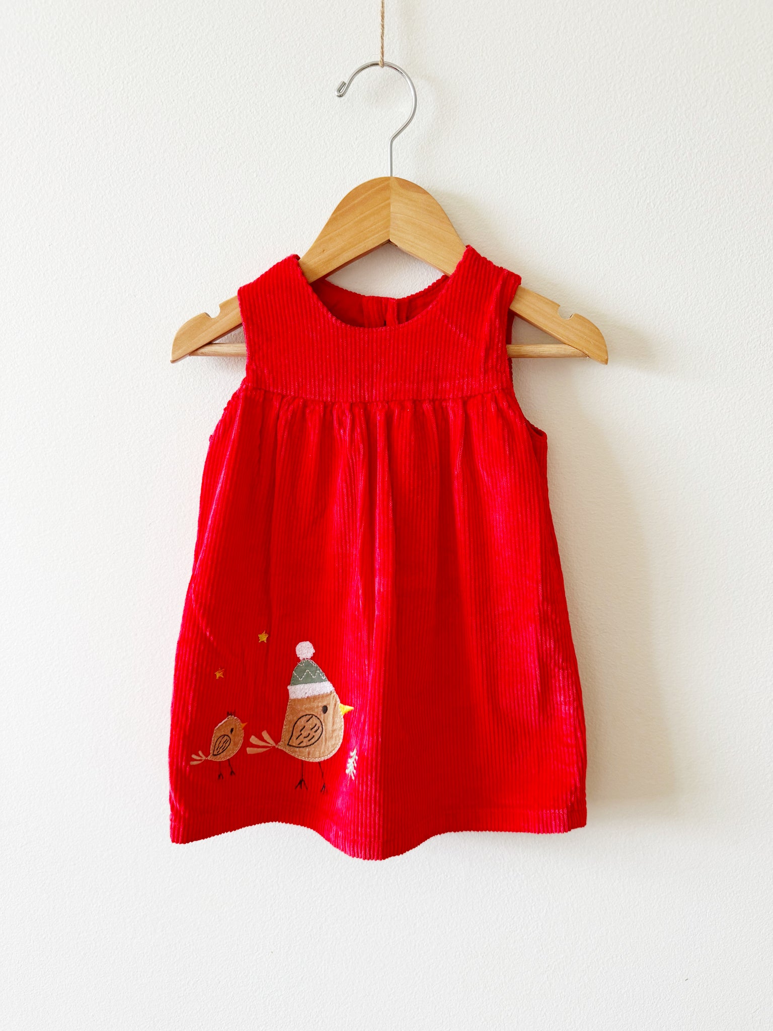 M&S Red Cord Bird Embroidery Dress • 12-18 months