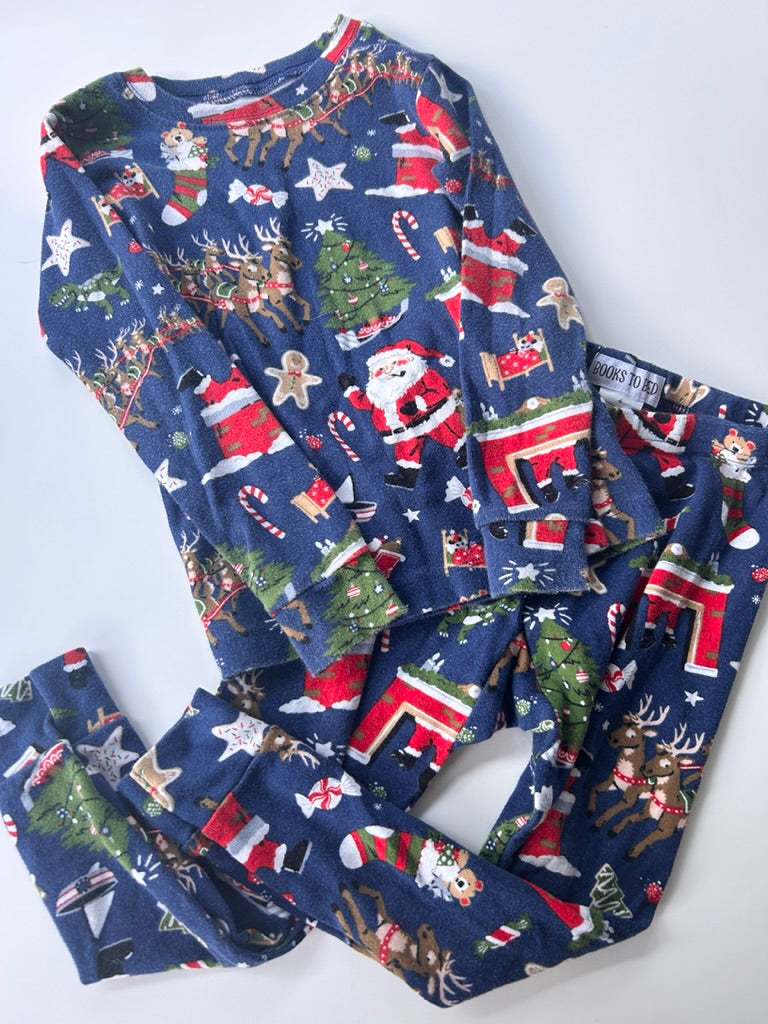 Books to Bed 2pc Blue Holiday Santa Jammies Set • 4 years *
