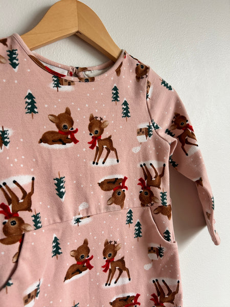 H&M Pink Winter Reindeer Dress • 3-4 years