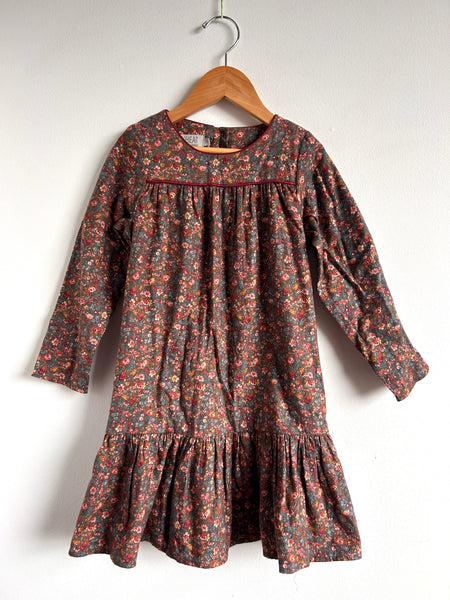 Wheat Flannel Long Sleeve Dress with Ruffle • 5-6 years