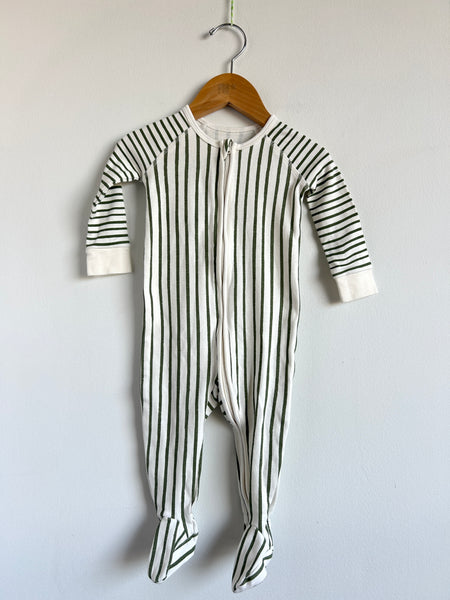 Pehr Green Striped Footed Sleeper • 6-12 months