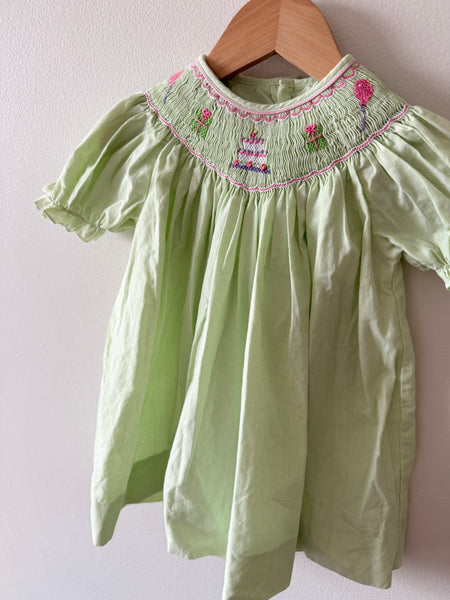 Petit Ami Smocked Green Birthday Dress • 1-2 years