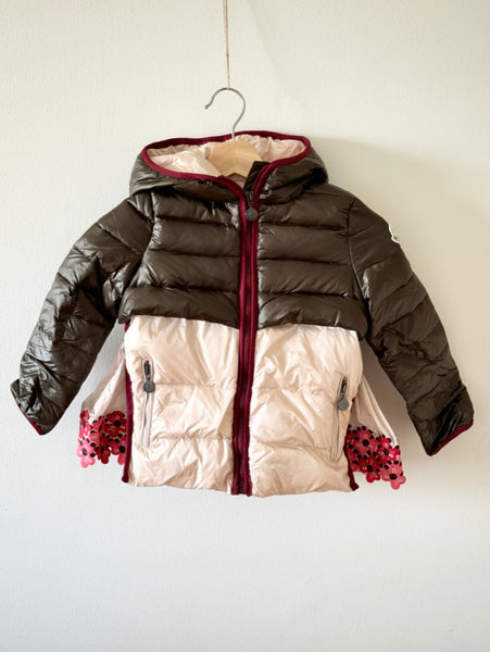 NEW Moncler Down Filled Winter Jacket With Floral Lace Sides • 5-7 years