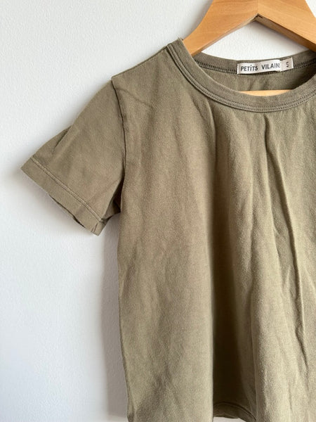 Petits Vilains Brown Olive Cotton T-Shirt • 4-5 years