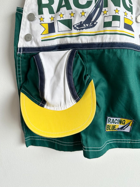 NEW Vintage 2pc "Racing" Shortalls and Hat • 3-4 years