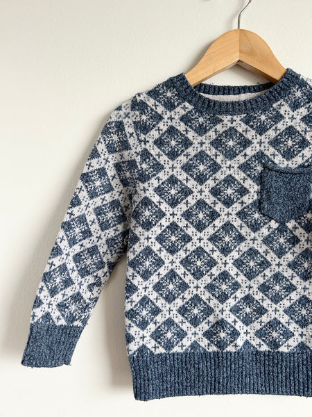 H&M Blue and White Knit Pocket Sweater • 2-4 years