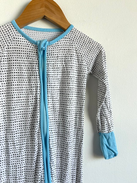 Little Sleepies White and Blue Black Polka Zipper Romper • 12-18 months