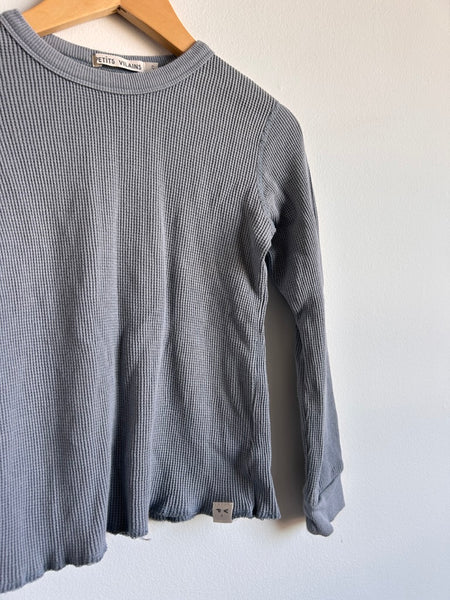 Petits Vilains Waffle Long Sleeve Grey/Blue Top • 6-7 years