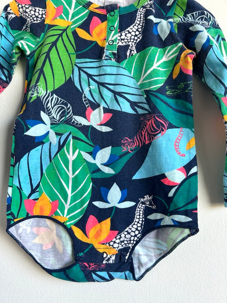 Bonds Navy Multi Coloured Animals and Plants Onesie • 18-24 months
