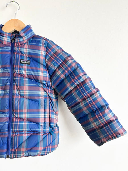 Patagonia Blue Plaid Puffer Jacket • 4-6 years
