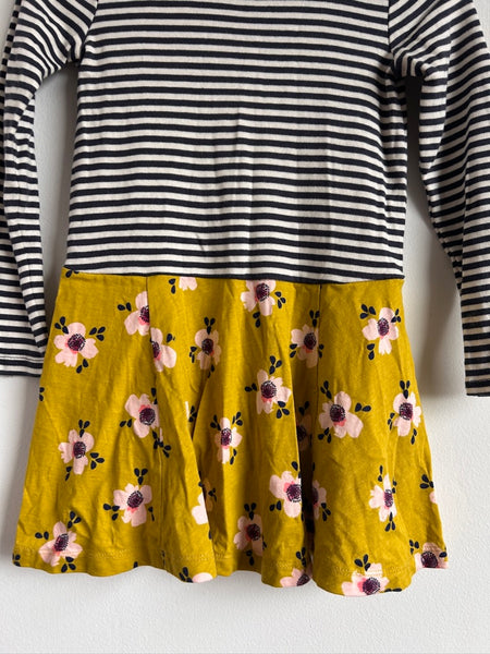 Tea Long Sleeve Striped/Floral Cotton Dress • 4 years