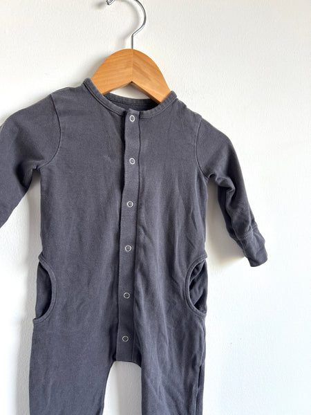 Pehr Dark Grey Button Romper • 3-6 months