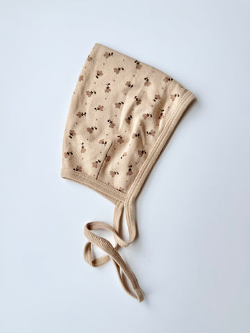 Quincy Mae Brown Floral Pixie Bonnet • 0-3 months