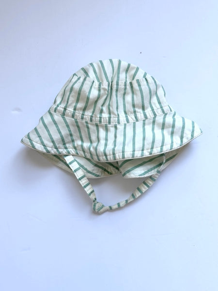 Pehr Cotton Striped Green and White Bucket Hat • 0-6 months